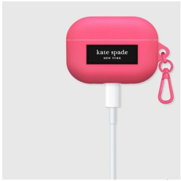 Kate Spade Airpods Pro 1 & 2 GEN Case Silicone Pom Pom Pink Keychain Clip - Picture 6 of 6